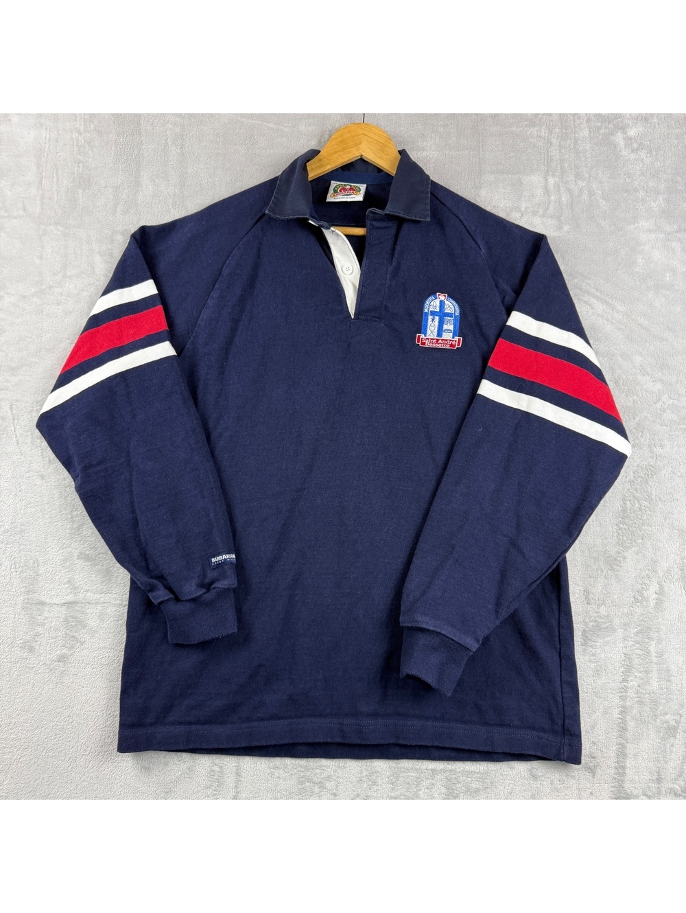 Barbarian Rugby Wear Saint André Bessette Rugby Shirt Navy VTG MenXL Canada Made